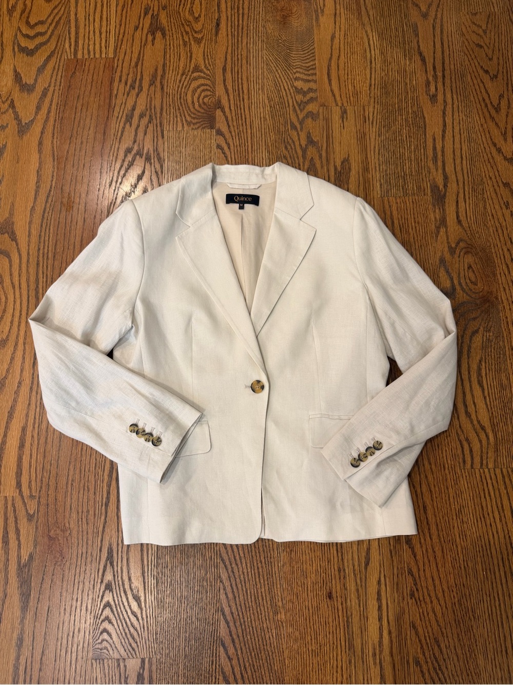 Quince Cream 100% European Linen Structured Blazer - Picture 4 of 5